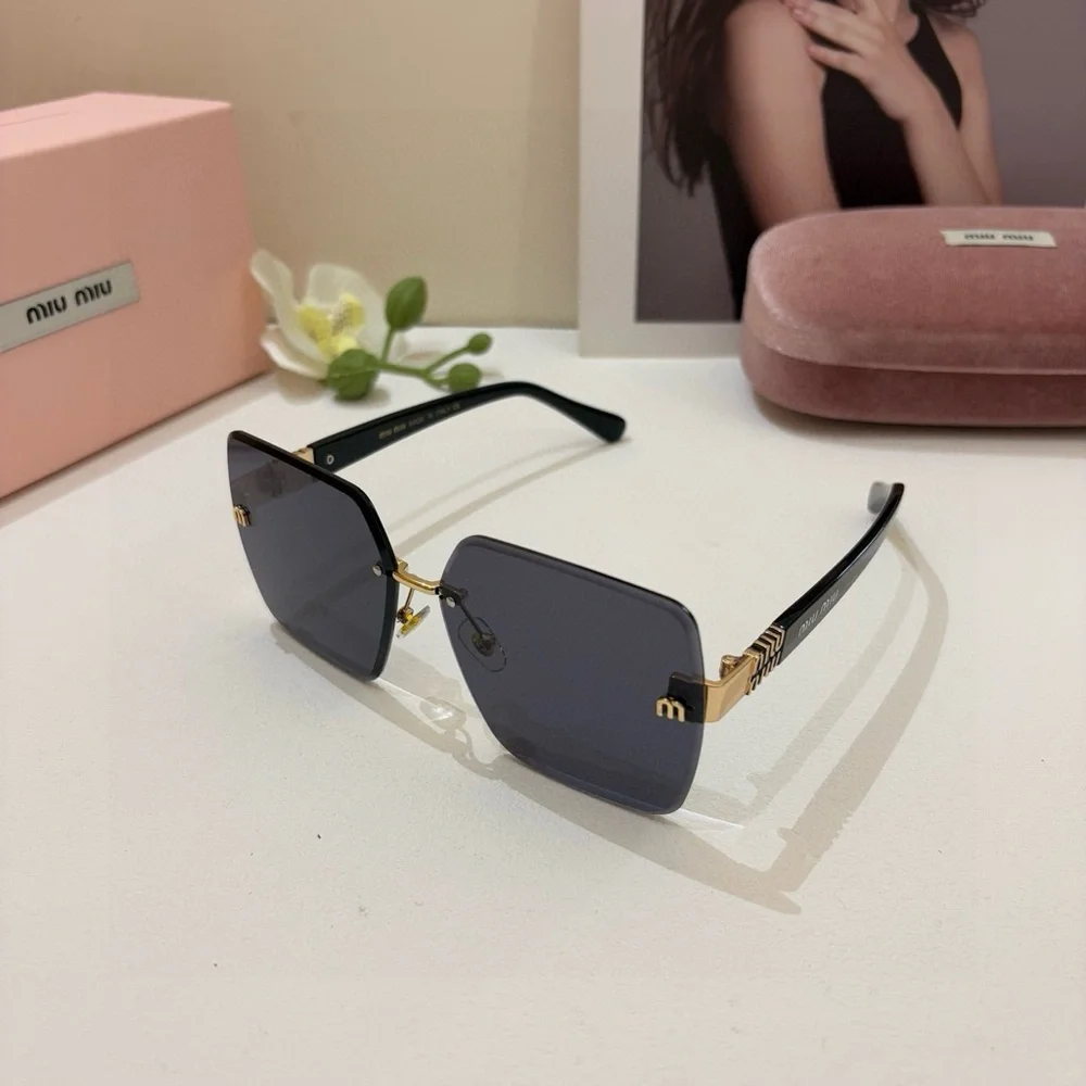 Miu Miu Black and Gold Square Sunglasses - Picture 2 of 8